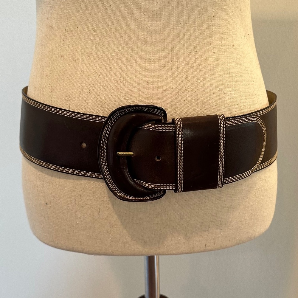 Vintage DKNY Wide Brown Leather Belt 31"-34"